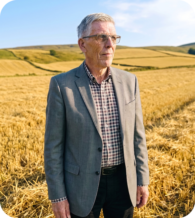 Farmer standing in a wheat field